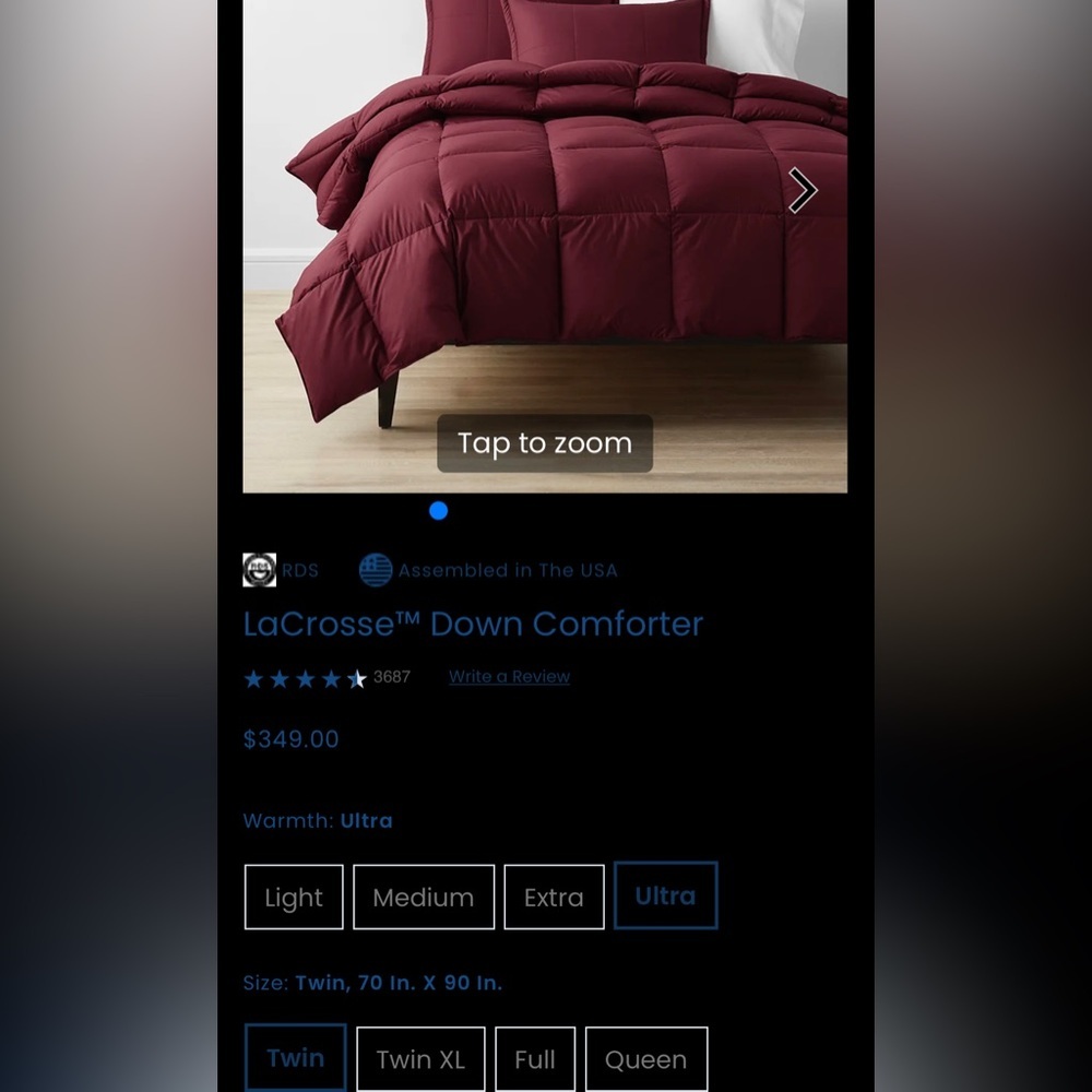 LaCrosse™ Down Comforter Twin Ultra Warmth Col: Merlot !!!
